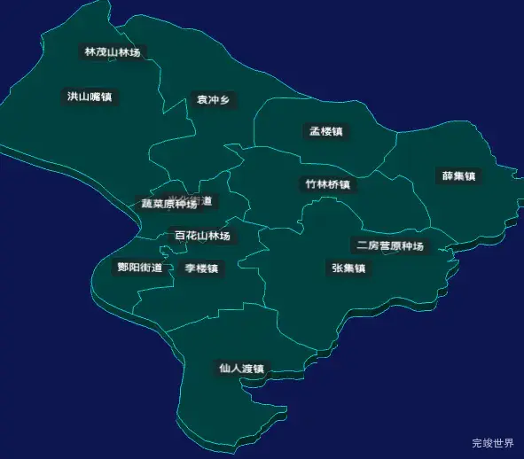 threejs襄阳市老河口市geoJson地图3d地图CSS3D标签